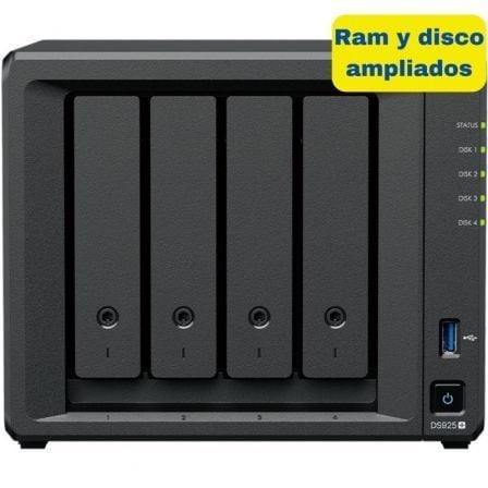 NAS Synology Diskstation DS925+/ 4 Bahías 3.5"- 2.5"/ 8GB DDR4/ 16TB/ Formato Torre