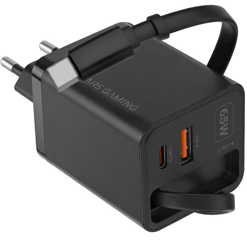 Carregador de Parede GaN Mars Gaming MD-GAN65R/ 1xUSB Tipo-C/ 1xUSB/ 65W/ Preto