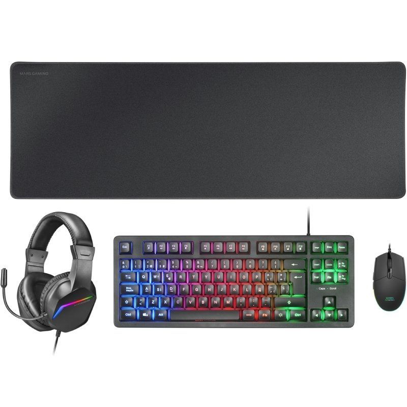 Pack Gaming Mars Gaming MCP-RGB3/ Teclado RGB + Rato Ótico + Tapete XXL + Auscultadores