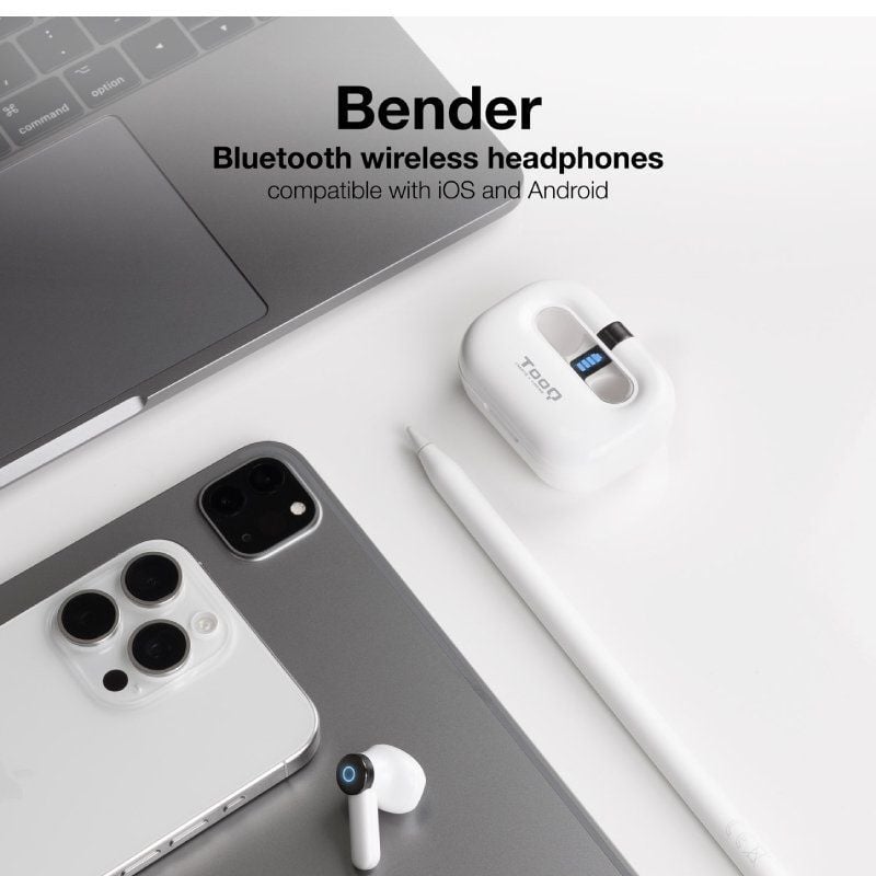 Auscultadores Bluetooth TooQ Bender TQBWH-0031W com estojo de carregamento/ Autonomia 4h/ Brancos
