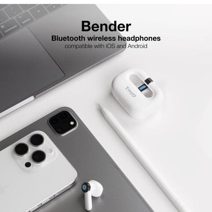 Auscultadores Bluetooth TooQ Bender TQBWH-0031W com estojo de carregamento/ Autonomia 4h/ Brancos
