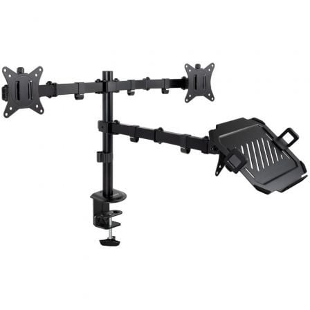 Soporte de Mesa para 2 Monitores y 1 Portátil TooQ DB1202TN-B/ Giratorio/ Inclinable/ hasta 9kg