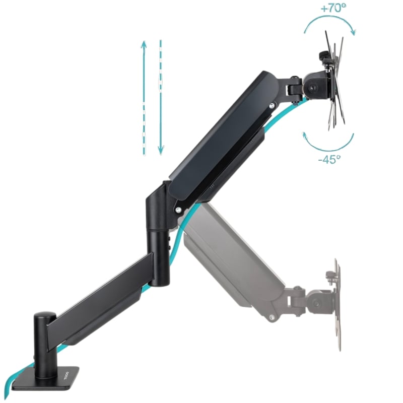 Soporte de Mesa para Monitor TooQ DB1340TNR-B/ Giratorio/ Inclinable/ Rotatorio/ Nivelable hasta 10kg