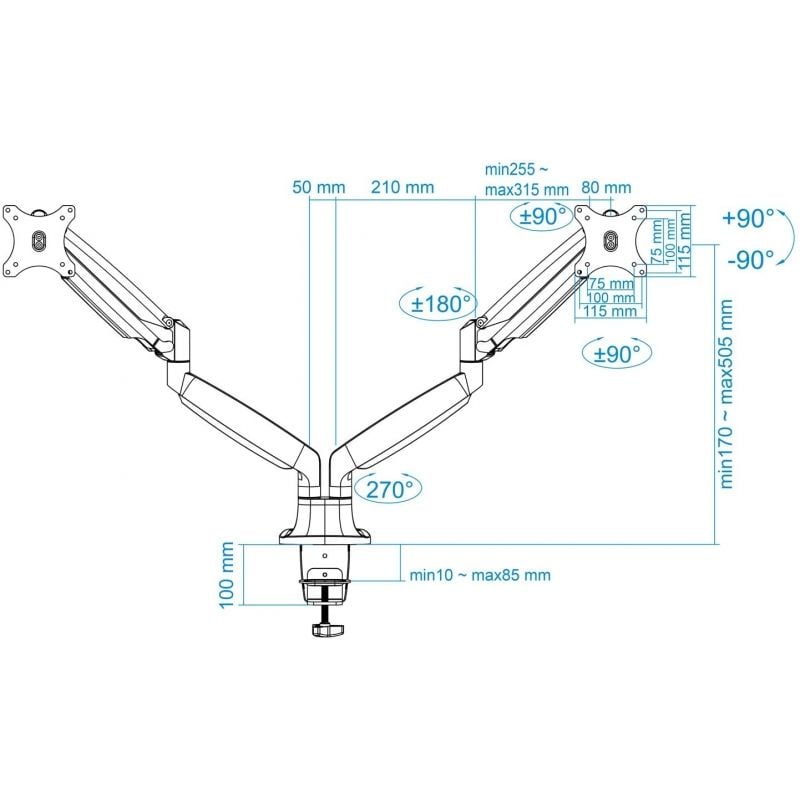 Suporte de Mesa para 2 Monitores TooQ DB3132TNR-S/ Rotativo/ Inclinável/ até 9kg