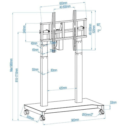 Soporte de Suelo Eléctrico/ Inclinable/ Ajustable con Ruedas TooQ UROS FSM03-B para TV 52-84"/ hasta 100kg