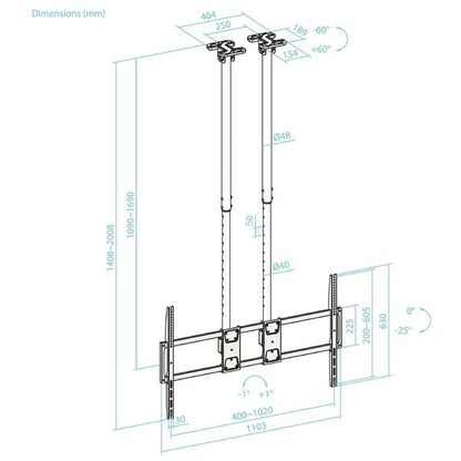 Soporte de Techo Extensible/ Inclinable TooQ LPCE11120TSLI-B para TV de 60-120"/ hasta 120kg