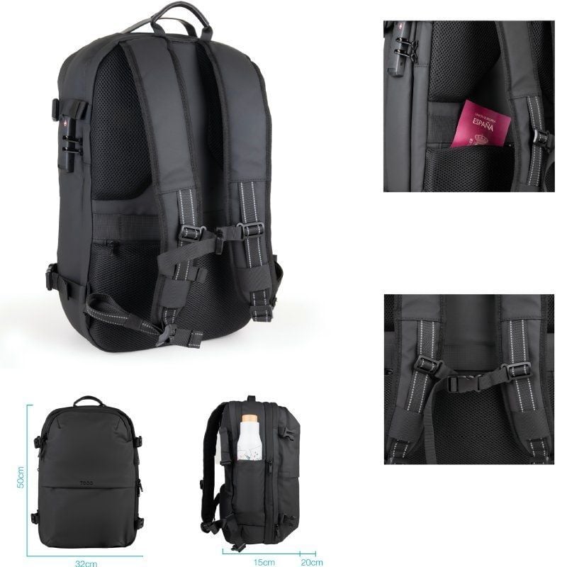 Mochila TooQ TQBP-V101-BK/ Capacidade 30-55L/ Preta/ Inclui Bomba de Ar