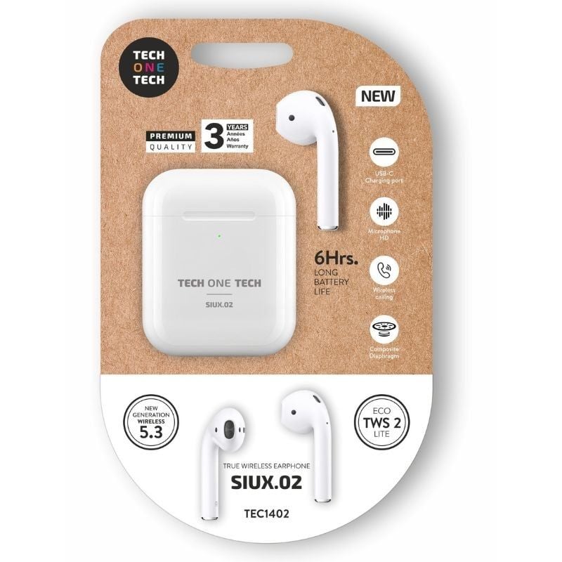 Auriculares Bluetooth Tech One Tech SIUX.02 TEC1402/ com estojo de carregamento/ Autonomia 6h/ Brancos