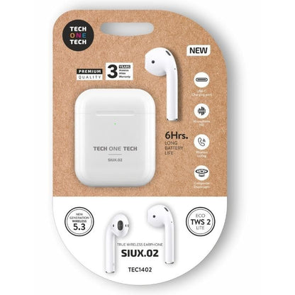Auriculares Bluetooth Tech One Tech SIUX.02 TEC1402/ com estojo de carregamento/ Autonomia 6h/ Brancos
