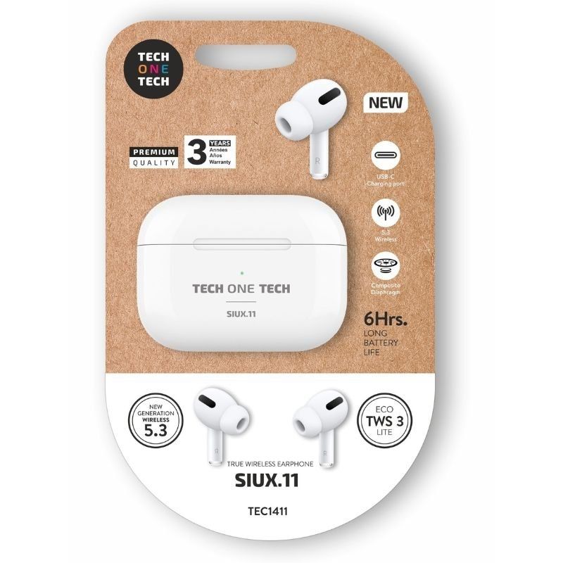 Auscultadores Bluetooth Tech One Tech SIUX.11 TEC1411/ com estojo de carregamento/ Autonomia 6h/ Brancos