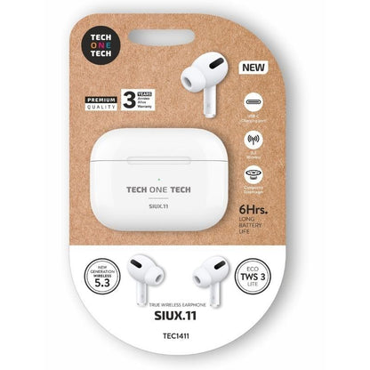 Auscultadores Bluetooth Tech One Tech SIUX.11 TEC1411/ com estojo de carregamento/ Autonomia 6h/ Brancos