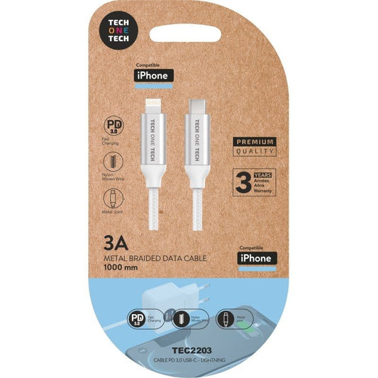 Cabo USB Tipo-C Lightning Tech One Tech TEC2203/ Lightning Macho - USB Tipo-C Macho/ Até 20W/ 480Mbps/ 1m/ Branco