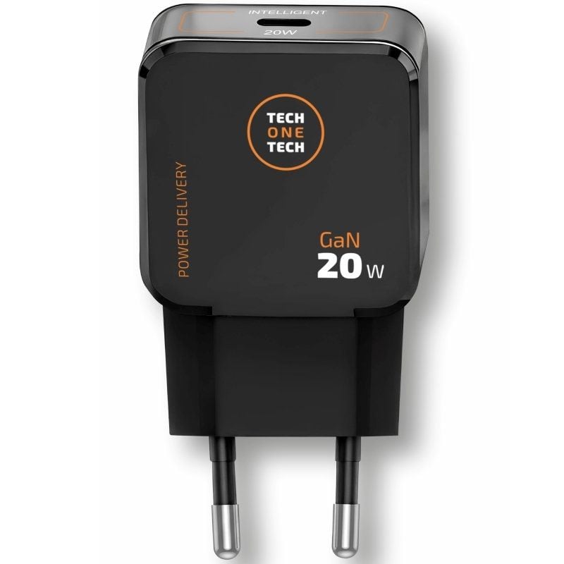Cargador de Pared GaN Tech One Tech TEC2223/ 1xUSB Tipo-C + Cable USB Tipo-C/ 20W/ Negro