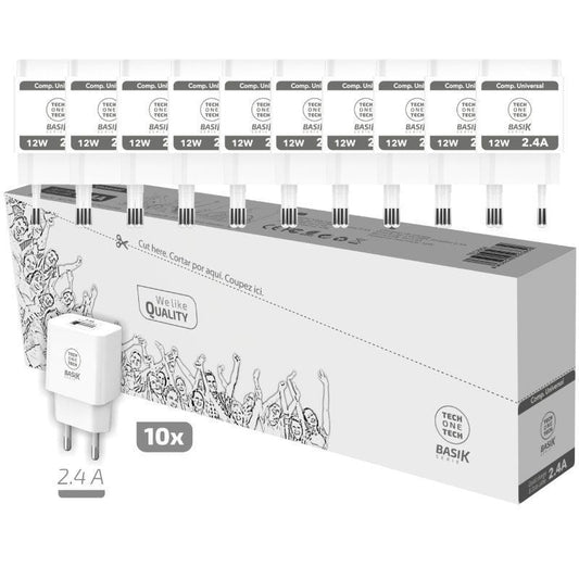 Pack 10 Carregadores de Parede Tech One Tech Basik TEC2954/ 1xUSB/ 12W