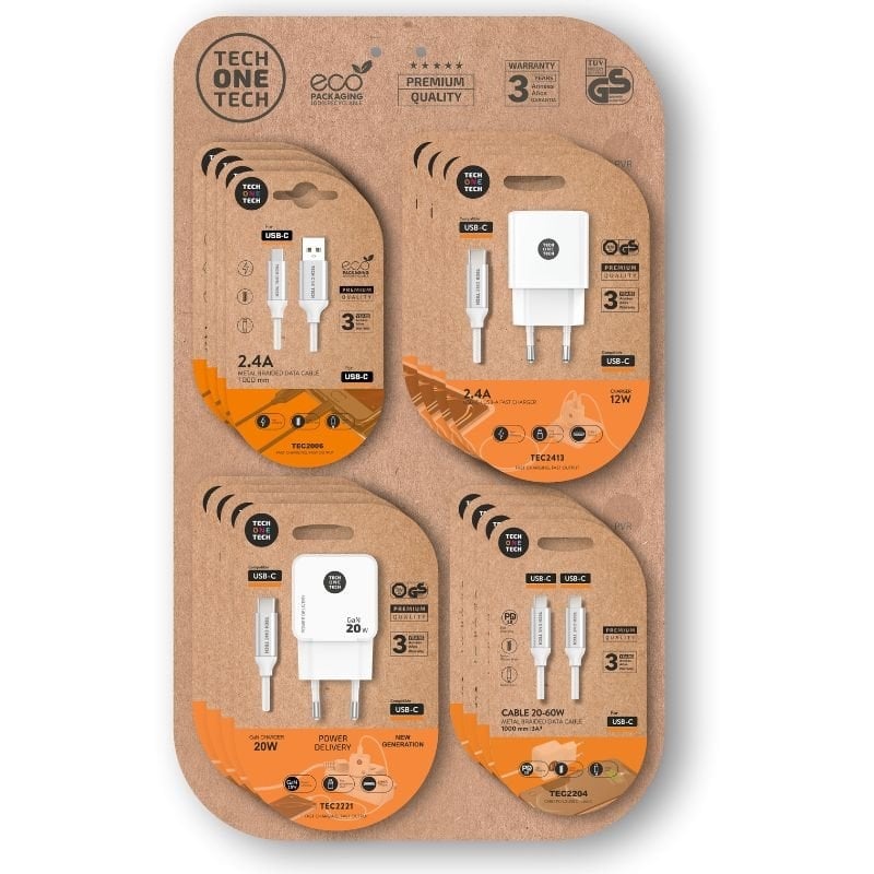Expositor de Carregadores GaN e Cabos Tech One Tech EKO 400801/ 4 ganchos/ Inclui 16 Produtos