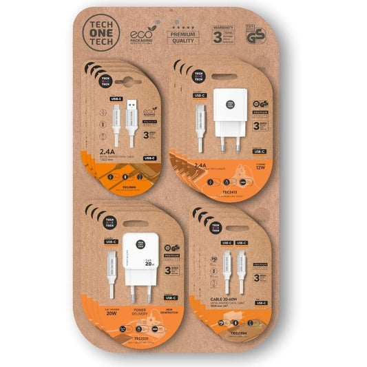 Expositor de Carregadores GaN e Cabos Tech One Tech EKO 400801/ 4 ganchos/ Inclui 16 Produtos
