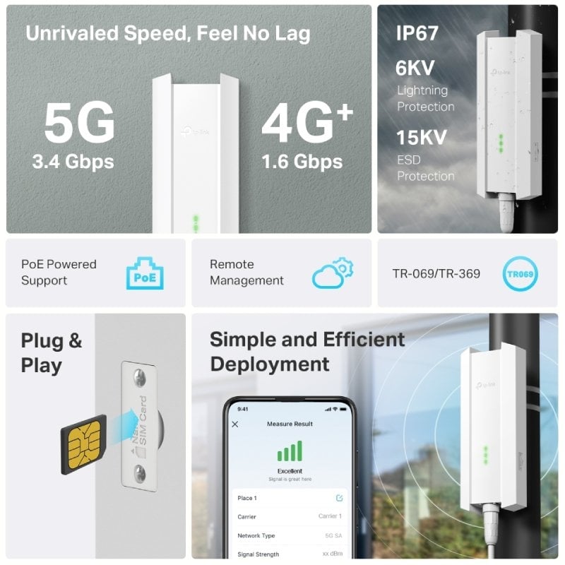 Ponto de Acesso Sem Fios TP-Link NE211-Outdoor/ 5G/ PoE+/ 3400Mbps