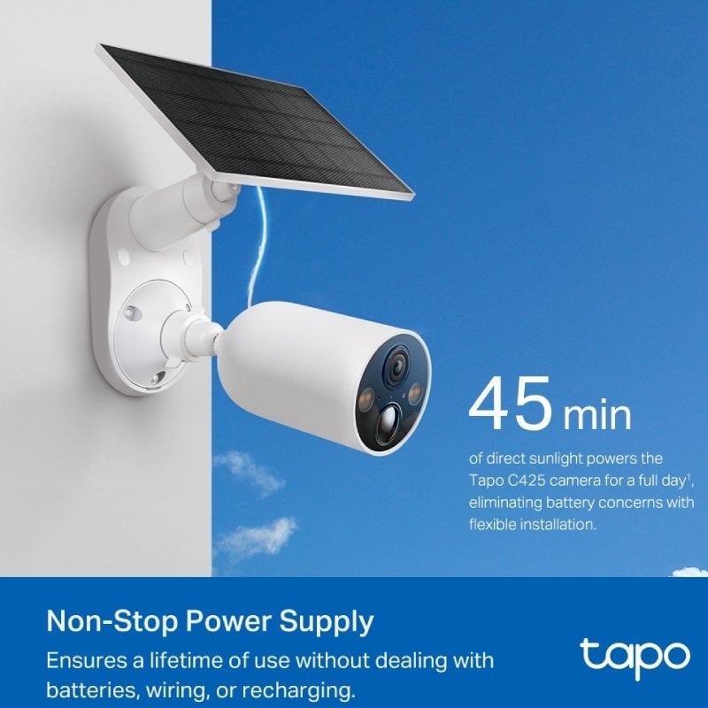 Câmaras de Videovigilância TP-Link Tapo C425 KIT/ Visão Noturna/ Controlo via APP/ Inclui Painel Solar