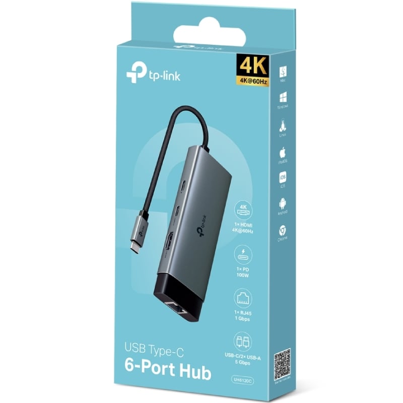 Docking USB Tipo-C TP-Link UH6120C/ 1xUSB Tipo-C/ 2xUSB/ 1xHDMI 4K/ 1xRJ45/ 1xUSB Tipo-C PD/ Gris