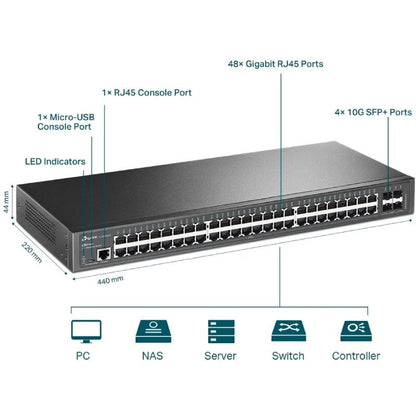 Switch Gerenciável TP-Link Omada JetStream TL-SG3452X 52 Portas/ RJ-45 10/100/1000/ SFP+ 10GBE