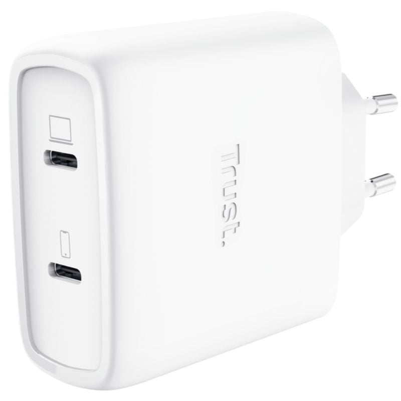 Carregador de Parede GaN Trust Maxo 65W 25526/ 2xUSB Tipo-C/ Inclui Cabo USB Tipo-C/ 65W