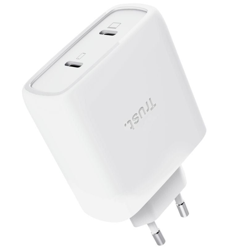 Carregador de Parede GaN Trust Maxo 65W 25526/ 2xUSB Tipo-C/ Inclui Cabo USB Tipo-C/ 65W