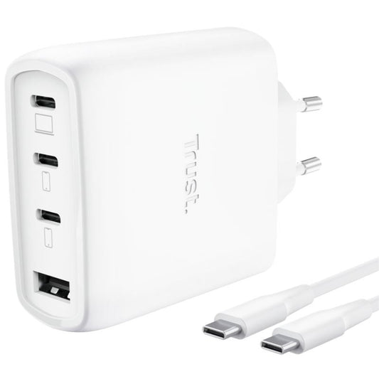 Cargador de Pared GaN Trust Maxo 65W 26068/ 3xUSB Tipo-C/ 1xUSB/ Incluye Cable USB Tipo-C/ 65W