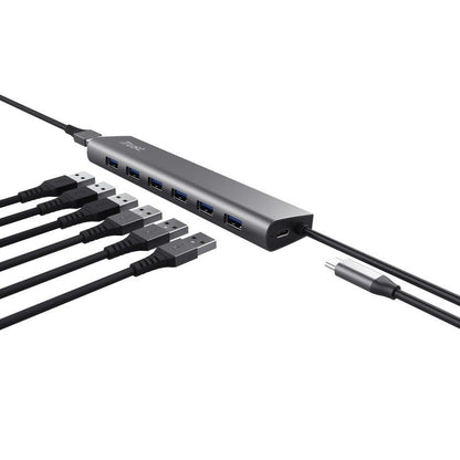 Hub USB 3.2 Gen1 Trust Halyx/ 7xUSB/ 1xUSB-C/ Gris