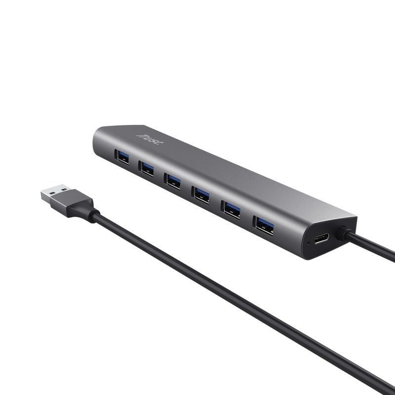 Hub USB 3.2 Gen1 Trust Halyx/ 7xUSB/ 1xUSB-C/ Gris