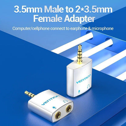 Adaptador de Áudio Vention BDBW0 / Jack 3.5 Macho - 2x Jack 3.5 Fêmea / Branco