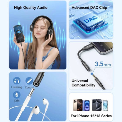 Adaptador de Áudio Vention BIIBA/ Jack 3.5 Fêmea - USB Tipo-C Macho/ 10cm/ Preto
