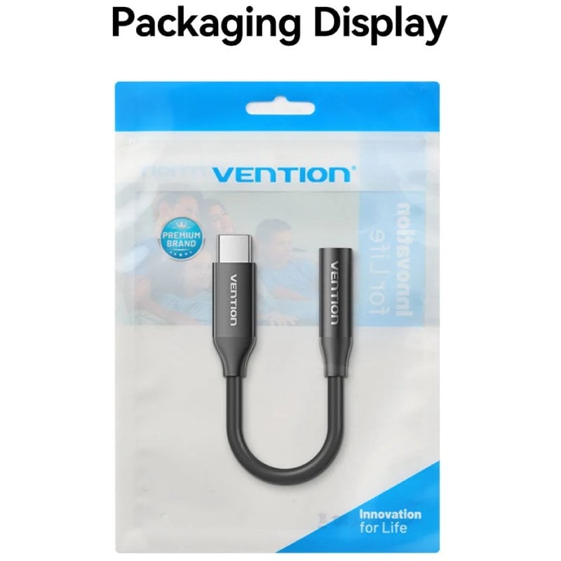 Adaptador de Áudio Vention BIIBA/ Jack 3.5 Fêmea - USB Tipo-C Macho/ 10cm/ Preto