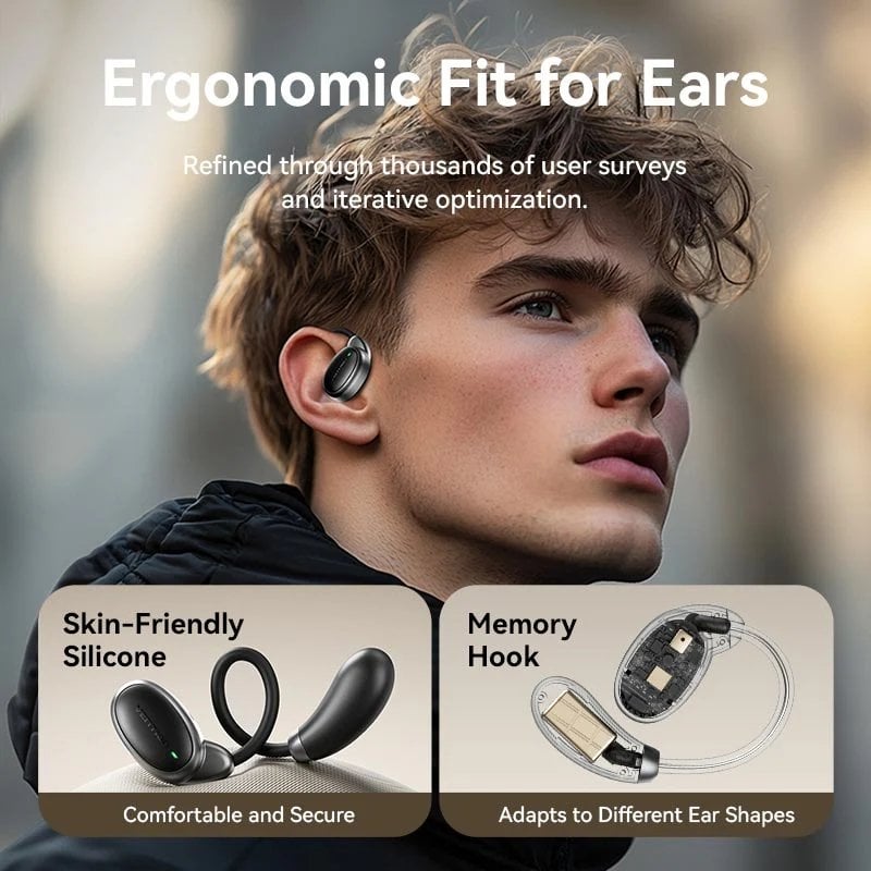 Auscultadores Bluetooth Vention Open Ear 013 com estojo de carregamento/ Autonomia 8h/ Pretos