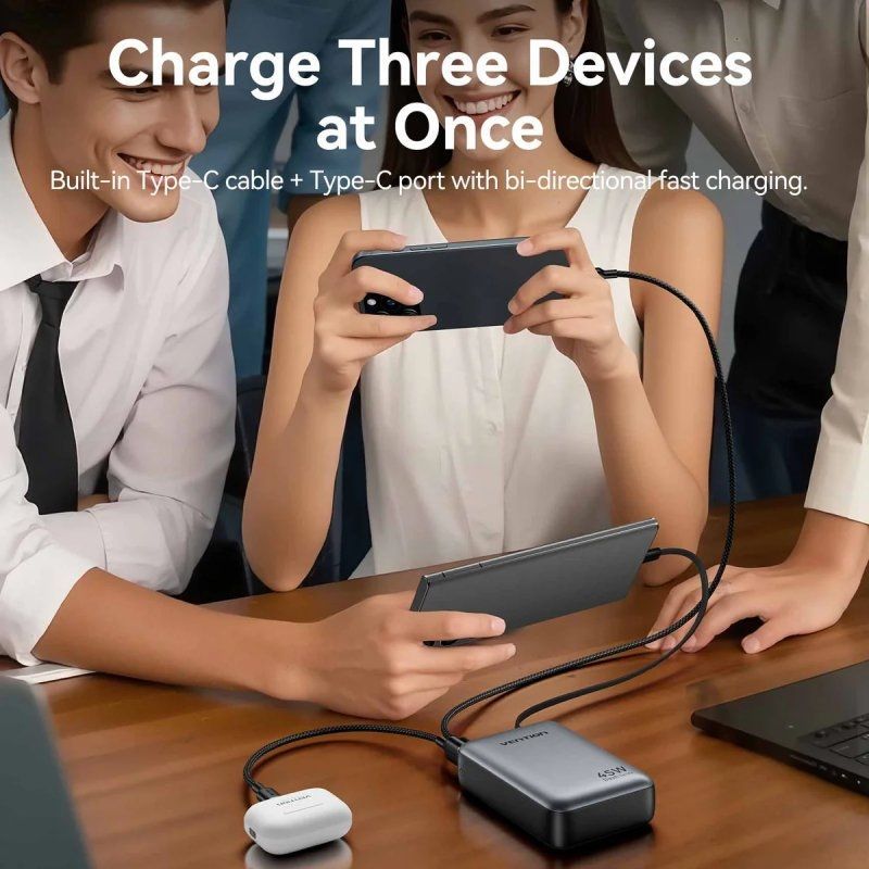 Powerbank 20000mAh Vention FHGH0/ 45W/ Cinzento/ Inclui Cabo USB Tipo-C