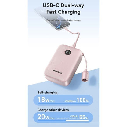 Powerbank 20000mAh Vention FKBL0-C/ 22.5W/ Azul/ Incluye Cable USB Tipo-C