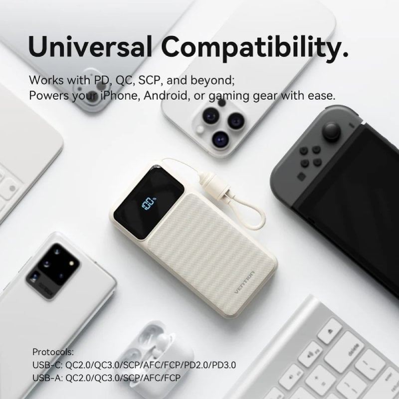 Powerbank 20000mAh Vention XGYP0-40-TY/ 22.5W/ Rosa/ Incluye Cable USB Tipo-C