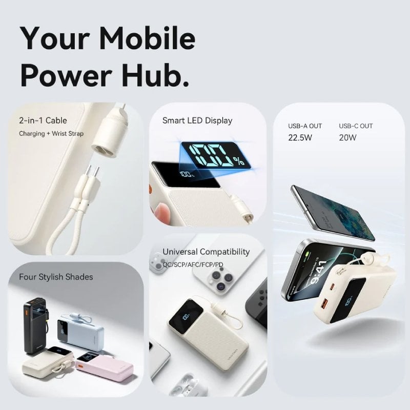 Powerbank 20000mAh Vention XGYW0-40-TY/ 22.5W/ Blanca/ Incluye Cable USB Tipo-C