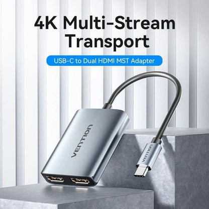 Cable Conversor Vention ACZHB/ USB Tipo-C Macho - 2x HDMI Macho/ Gris