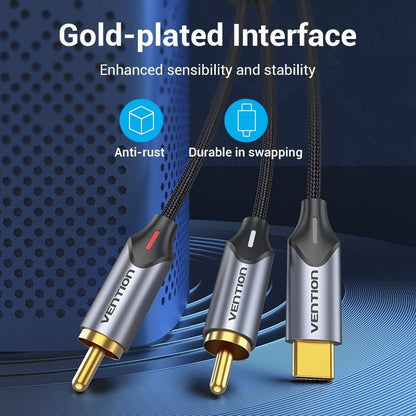 Cabo Conversor Vention BGUHI/ 2x RCA Macho - USB Tipo-C Macho/ 3m/ Cinzento