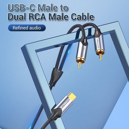 Cabo Conversor Vention BGUHI/ 2x RCA Macho - USB Tipo-C Macho/ 3m/ Cinzento