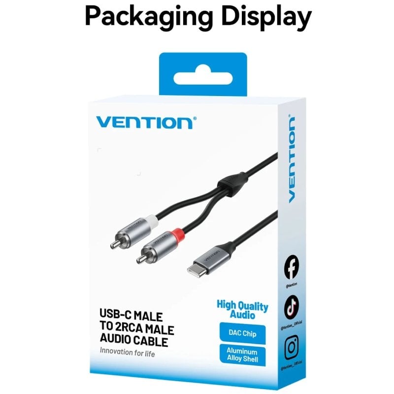 Cable Estéreo Vention BIKHH/ USB Tipo-C Macho - 2x RCA Macho/ 2m/ Gris