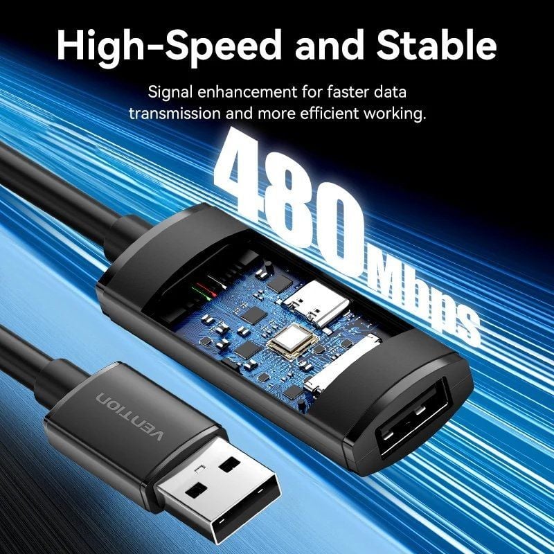 Cabo de Extensão USB 2.0 Vention CBKBJ/ USB Macho - USB Fêmea/ 480Mbps/ 5m/ Preto