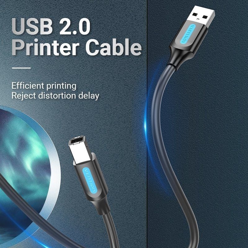 Cabo USB 2.0 Impressora Vention COQBI/ USB Tipo-B Macho - USB Macho/ 480Mbps/ 3m/ Preto