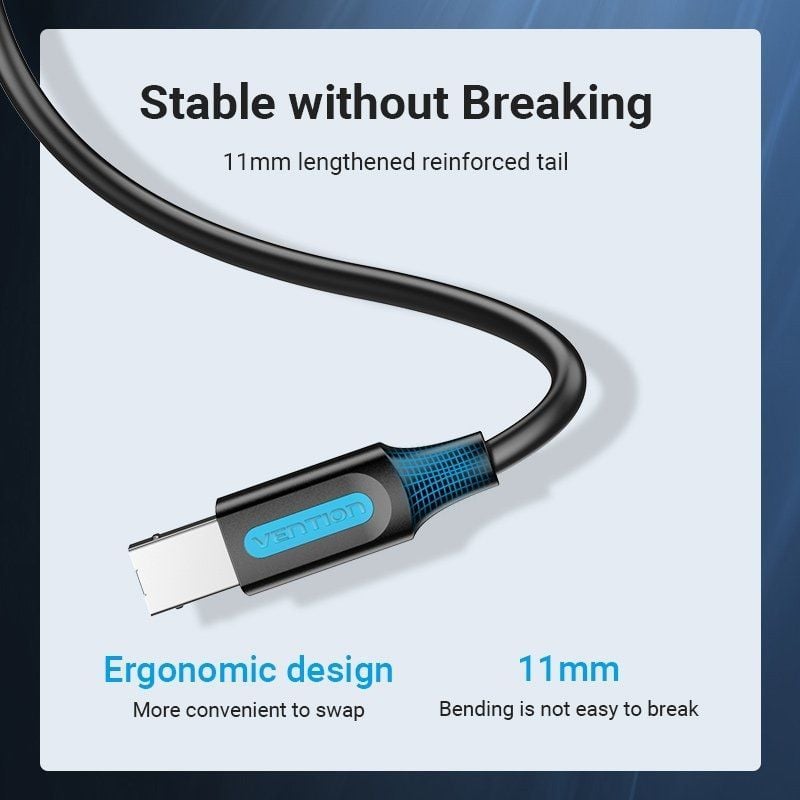 Cabo USB 2.0 Impressora Vention COQBI/ USB Tipo-B Macho - USB Macho/ 480Mbps/ 3m/ Preto