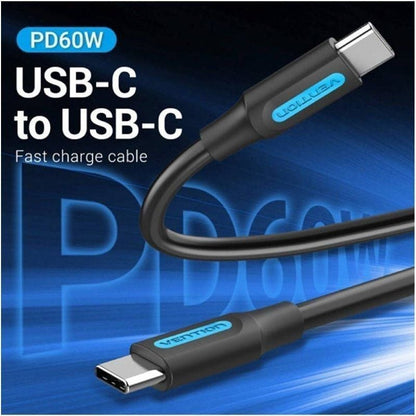 Cabo USB 2.0 Tipo-C Vention COSBI/ USB Tipo-C Macho - USB Tipo-C Macho/ Até 60W/ 480Mbps/ 3m/ Preto