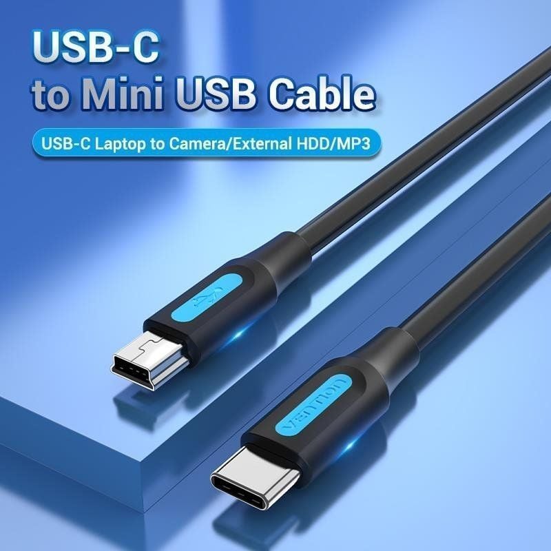 Cabo USB 2.0 Tipo-C Vention COWBH/ USB Tipo-C Macho - MiniUSB Macho/ Até 10W/ 480Mbps/ 2m/ Preto