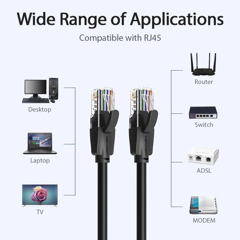 Cable de Red RJ45 UTP Vention IBEBY Cat.6/ 30cm/ Negro