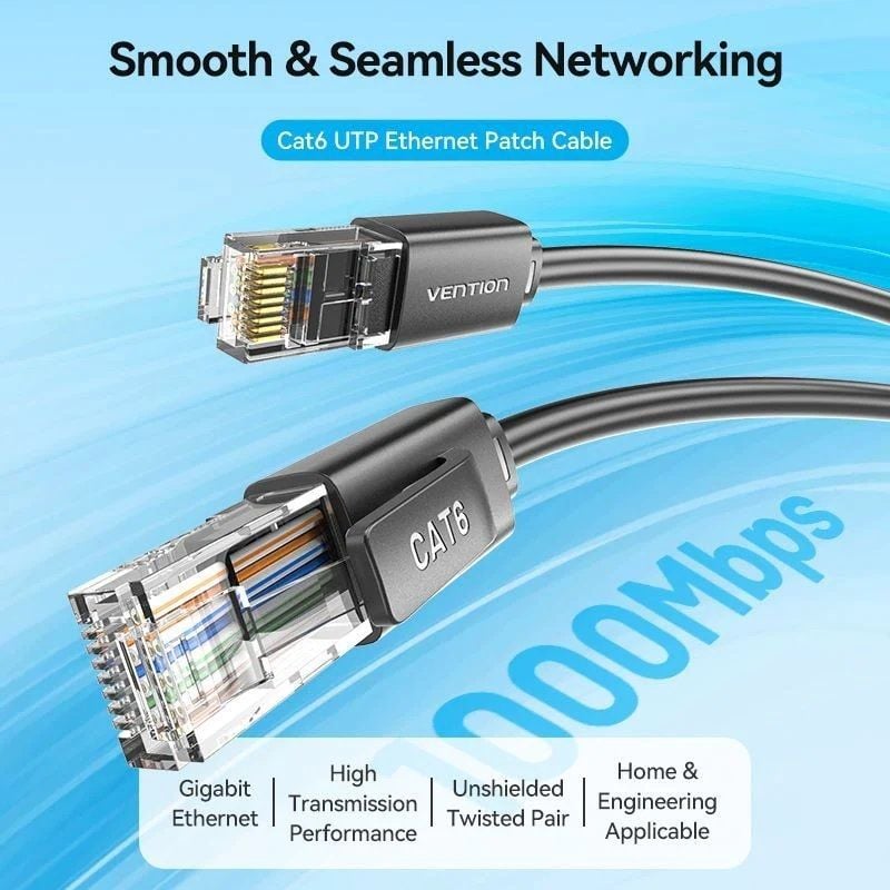Cabo de Rede RJ45 UTP Vention IBRBF Cat.6/ 1m/ Preto