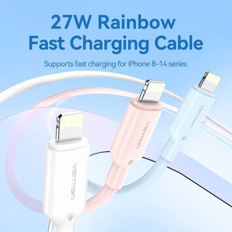 Cabo USB 2.0 Tipo-C Lightning Vention LAKPH/ USB Tipo-C Macho - Lightning Macho/ Até 27W/ 480Mbps/ 2m/ Rosa