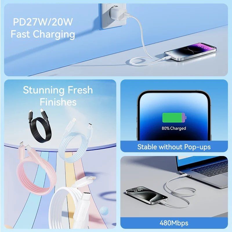 Cabo USB 2.0 Tipo-C Lightning Vention LAKSH/ USB Tipo-C Macho - Lightning Macho/ Até 27W/ 480Mbps/ 2m/ Azul